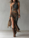 Lunessa™ | Bold One-Shoulder Printed Maxi Dress with Ruffled Slit